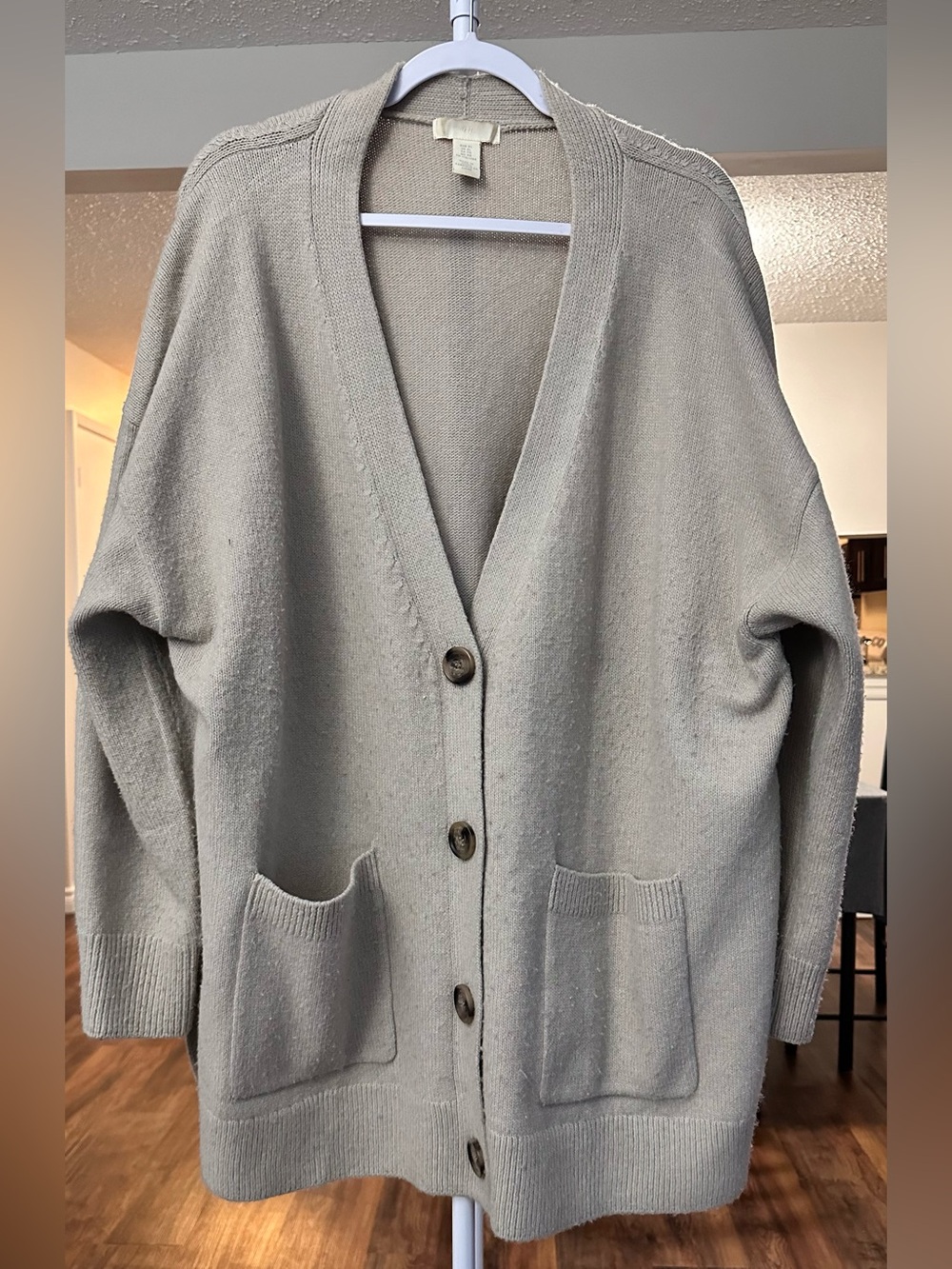 H&M Beige Oversized V-Neck Button Cardigan